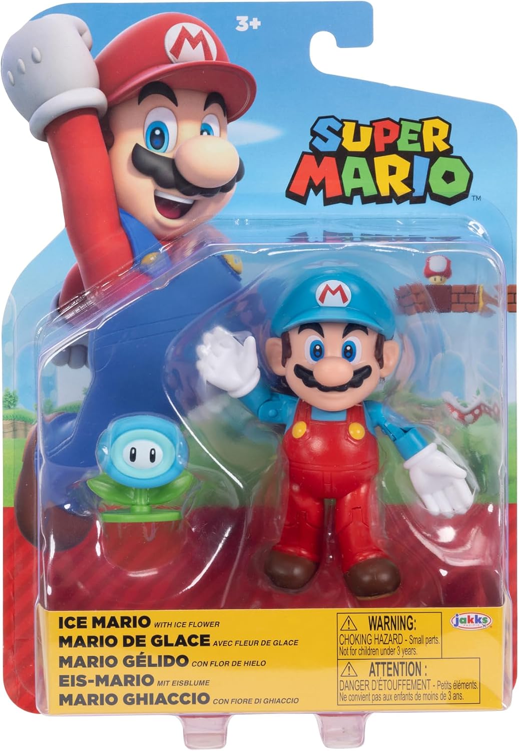 Nintendo Super Mario Figura Poseable de Mario de Hielo de 4 Pulgadas con Accesorio de Flores de Hielo. A Partir de 3 años (Licencia Oficial)