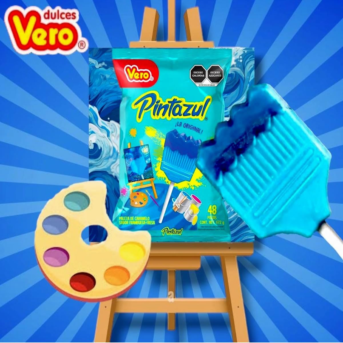 Dulce Brochitas Pinta Azul Paleta Fresa/Frambueza - 672 Gr
