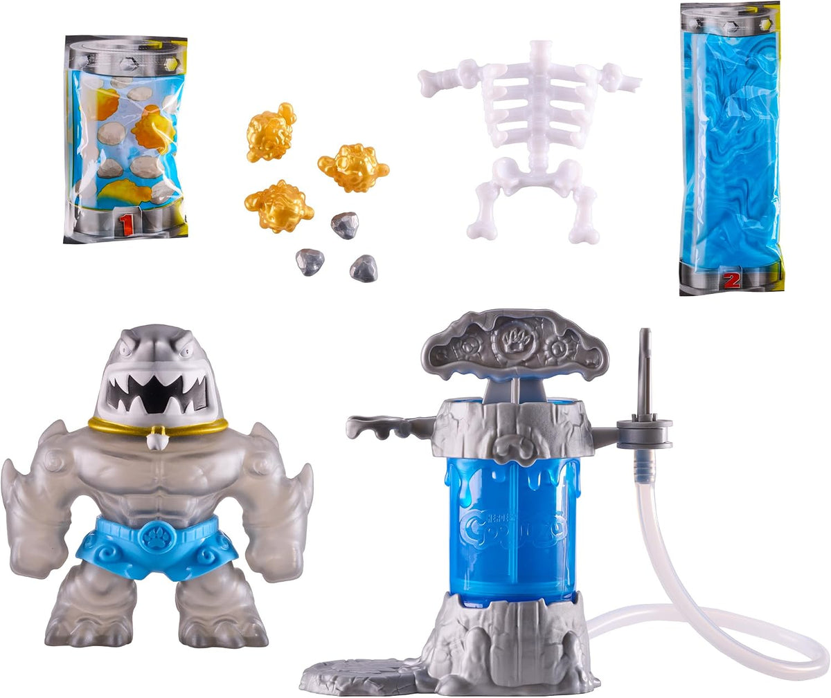 Heroes of Goo JIT Zu Hero Creator Thrash, con 3 Rellenos Goo únicos, Mezcla, Llena y CREA tu Propia Figura Extensible