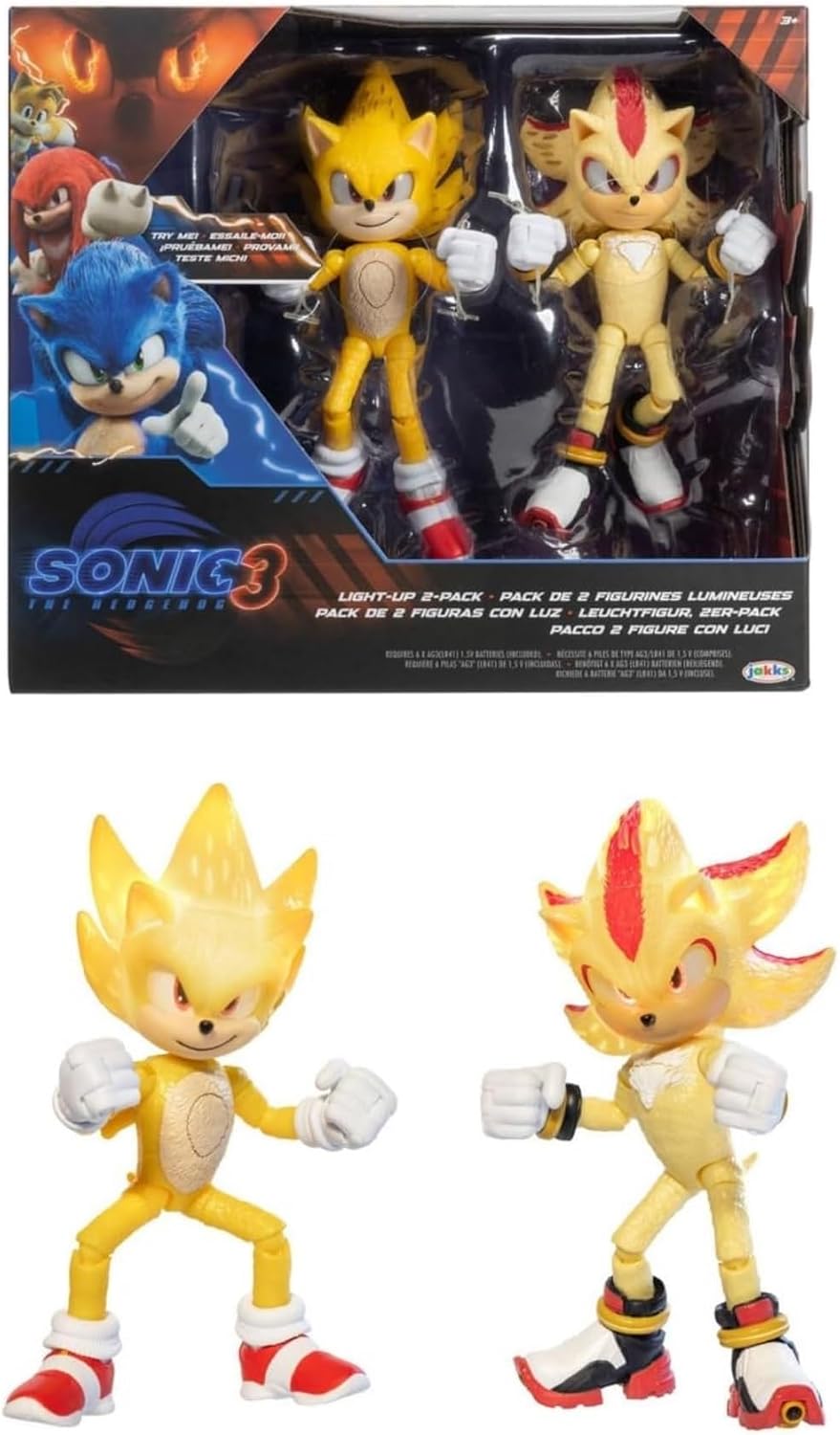 JAKKS Pacific Sonic The Hedgehog Juego de figuras de acción Super Sonic y Super Shadow con luz