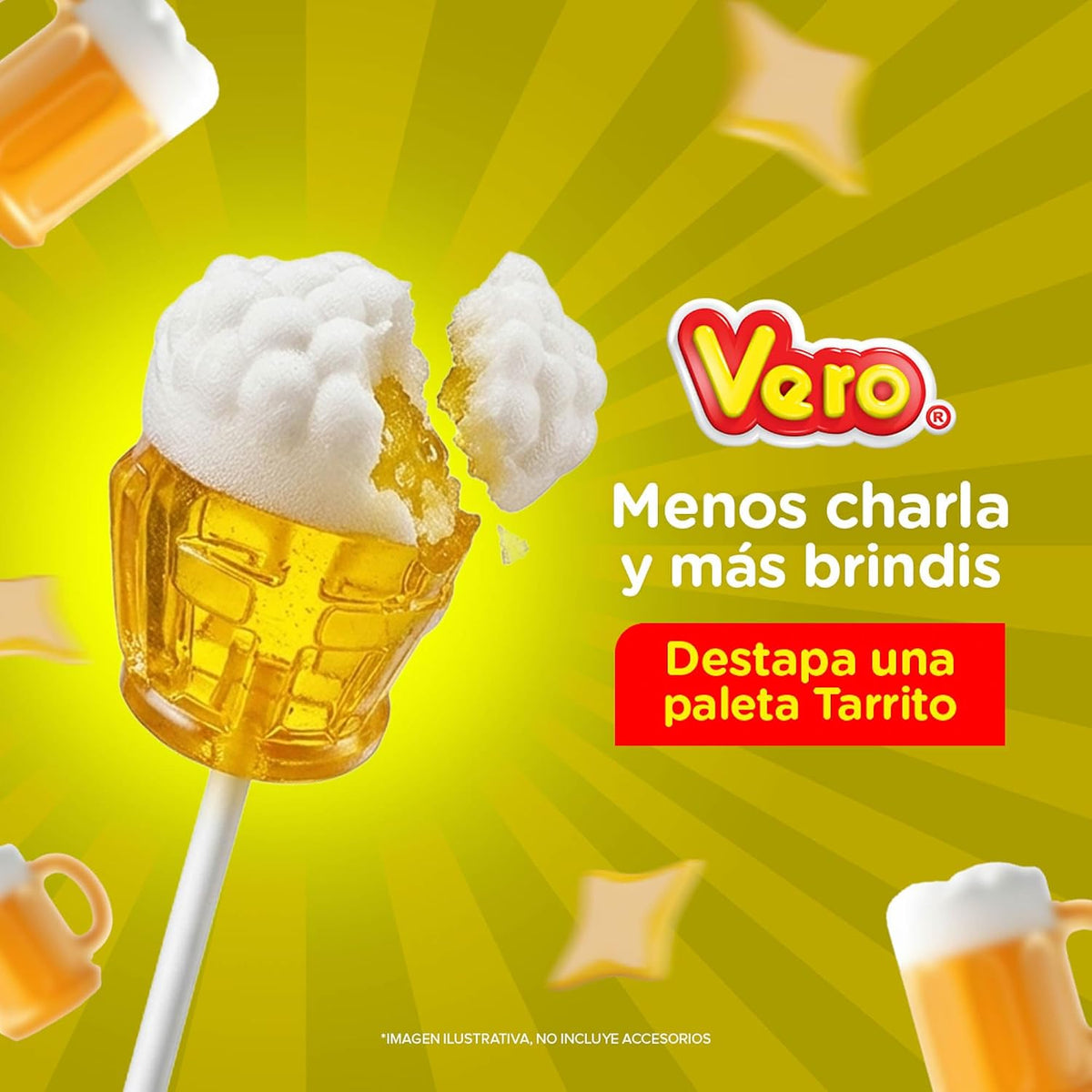 Paleta Tarrito de caramelo Acidulado y Efervescente sabor frutas, Bolsa 40pz de 14g c/u
