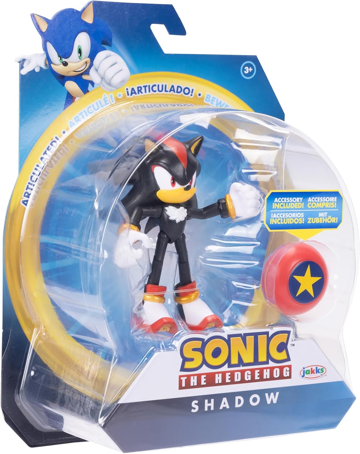 Jakks Pacific - Sega Sonic The Hedgehog Figura Articulada Modern Shadow de 4″ con Accesorio Star Spring – Colección Oficial Sonic para Fans y Niños 3+ Años