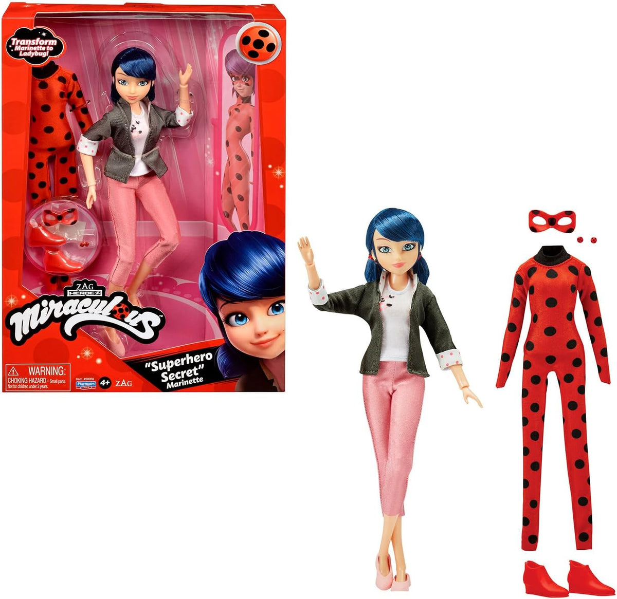 BANDAI - Miraculous Ladybug - Muñeca de 26 cm con dos trajes - Ladybug - P50355