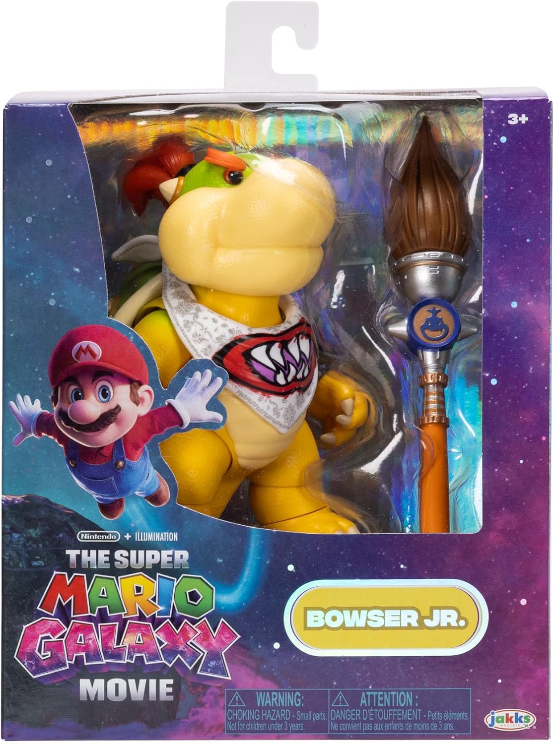 Jakks Pacific Super Mario Galaxy Movie Figura Bowser Jr. 5 Pulgadas con Pincel, 17 Puntos de Articulación, Coleccionable, +3 Años