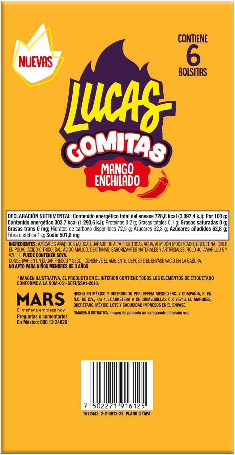 Mars Lucas Gomitas Sabor Mango Enchilado 6 Bolsitas (240g)