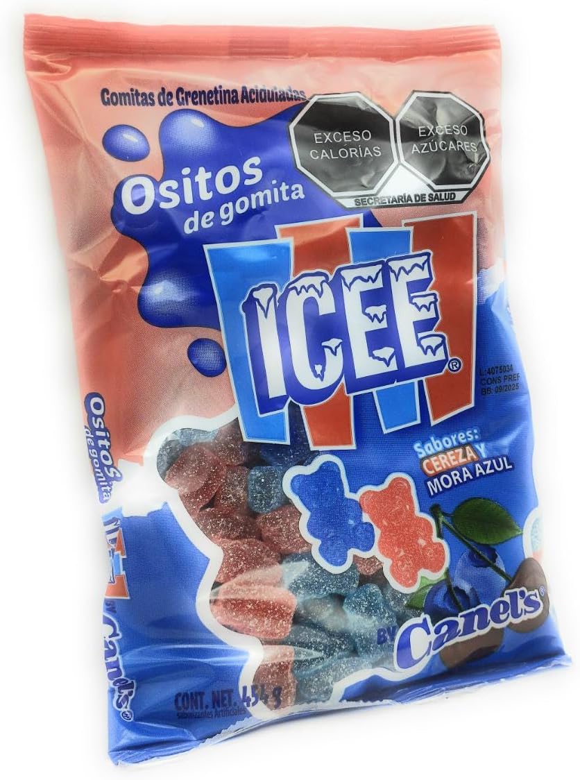 Canel's Ositos de Gomita Azucarados ICEE. Gomitas de Grenetina Aciduladas, Sabores: Mora Azul y Cereza. Bolsa de 454 gramos