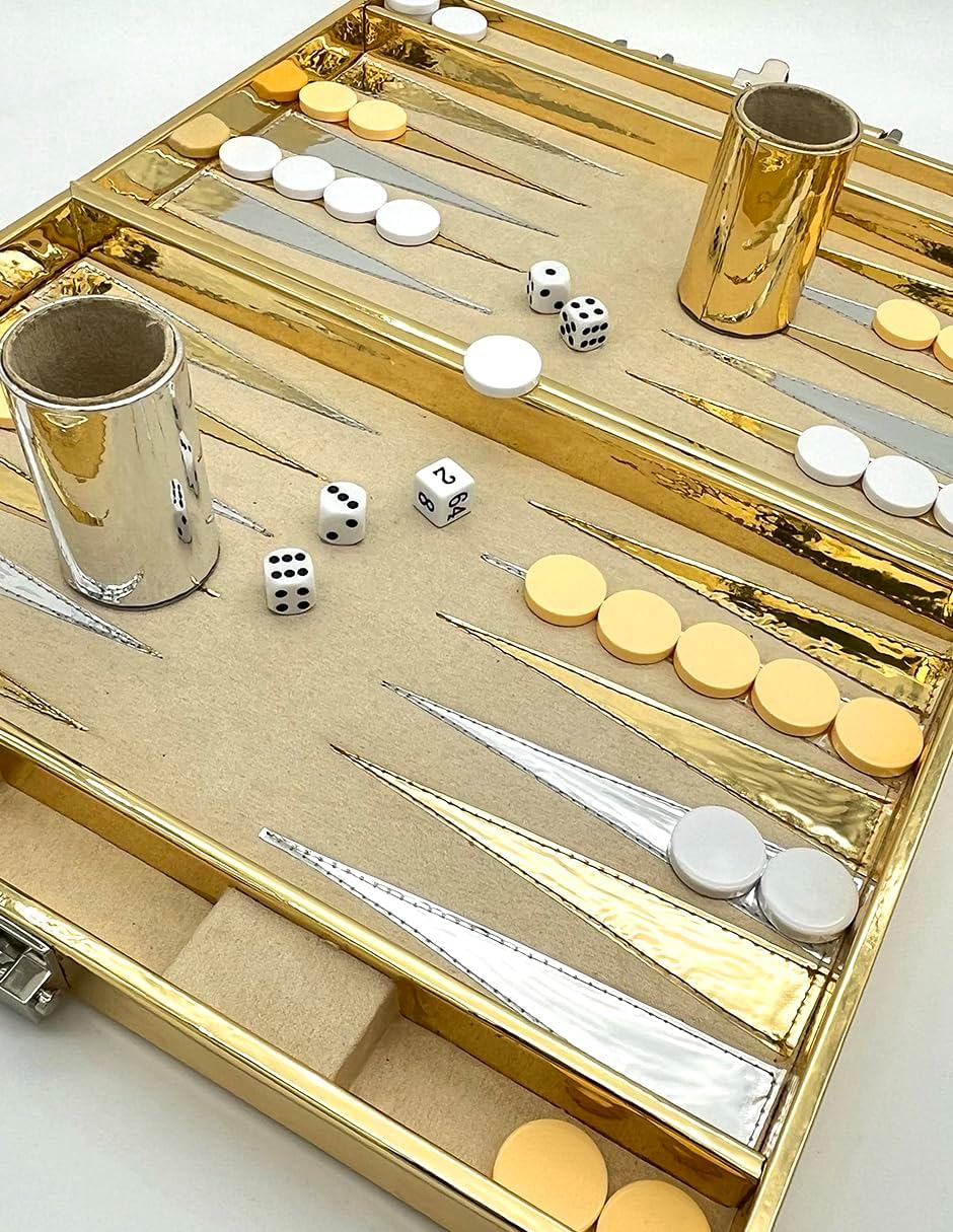 Ult Backgammon Dubai Premium Dorado de Lujo con Dados Fichas de Acrílico y Cubiletes para Dados