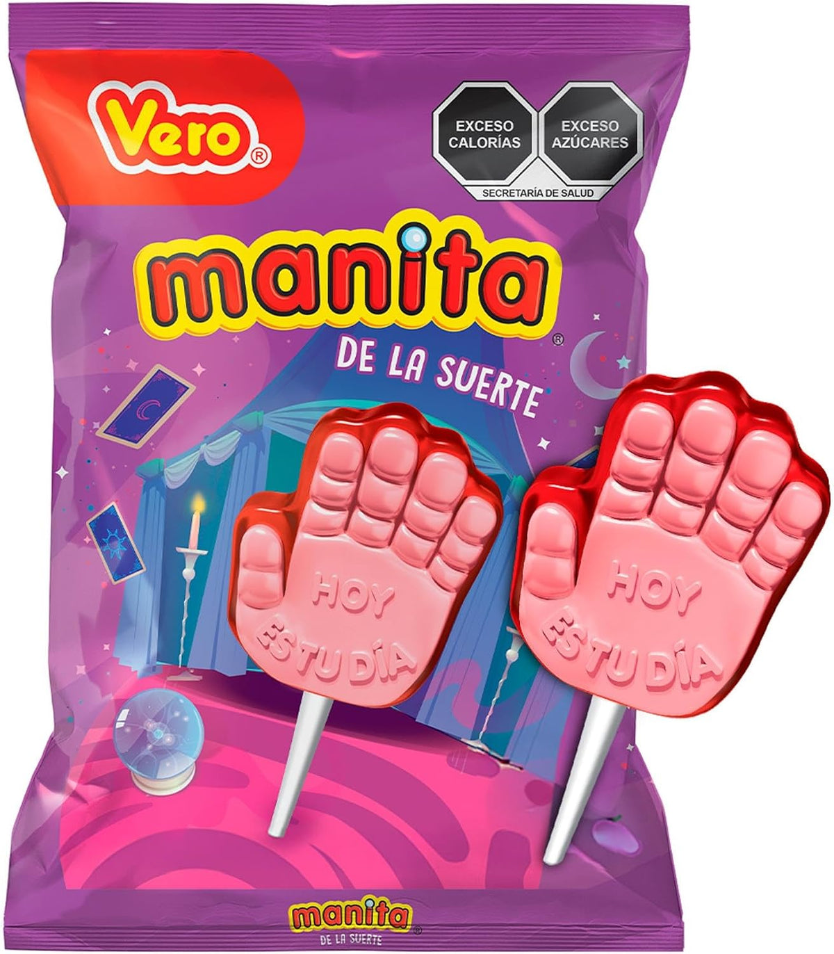 Ricolino Paleta Manita De Caramelo Sabor Fresa-Cereza, Bolsa 40 Pz De 14 G, Color Rosa