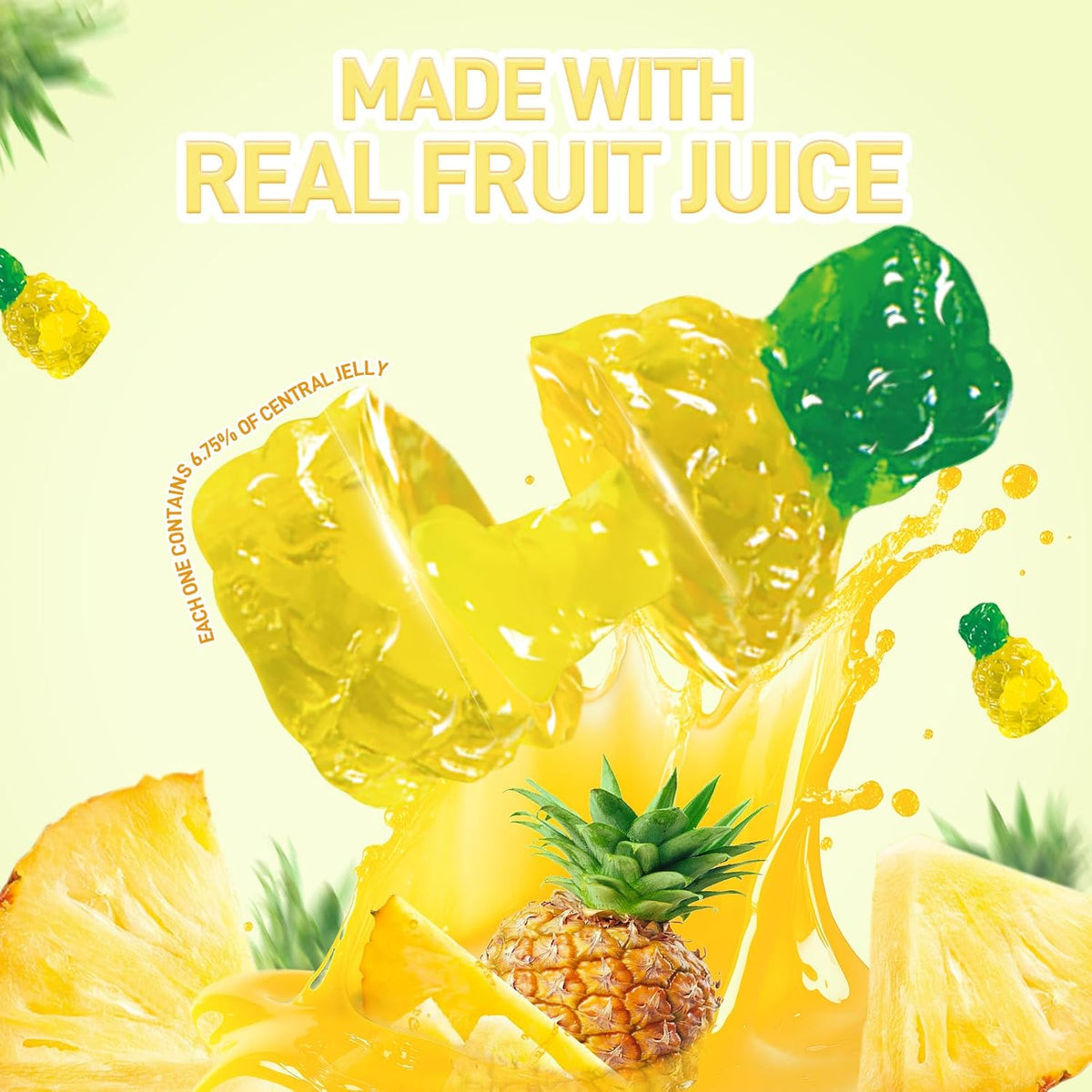 Amos Gomitas de Frutas en 4D, Gomitas de Frutas, Bocadillos de Piña, Bolsa Resellable de 2,29 Oz, Sabor Natural, C 2,29 Onzas (Paquete de 3)