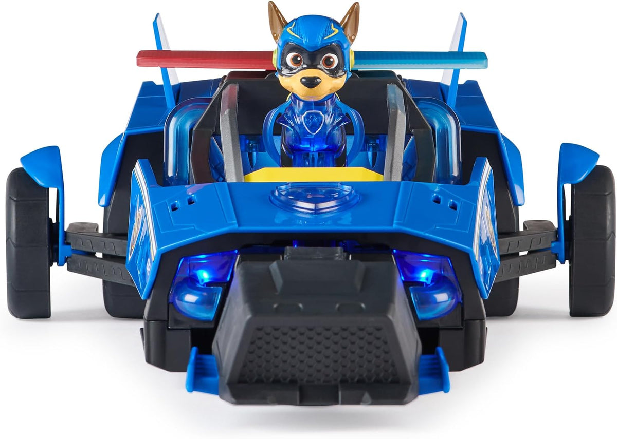 Paw Patrol: La Superpelícula, Vehículo de Lujo con Figura de acción de Chase de los Mighty Pups, Luces y Sonidos