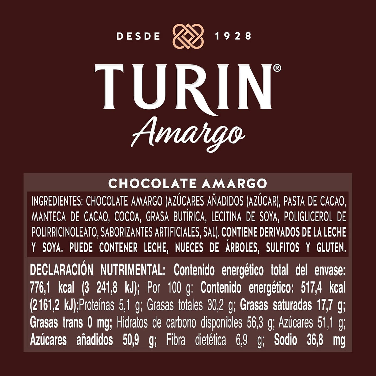 RINIUL Turin Chocolate amargo reposteria 150g