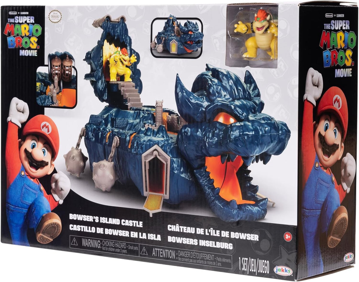 Jakks Pacific – Super Mario Bros La Película – Mini Set de Juego – Castillo de Bowser en la Isla – Incluye a Bowser de 1.25 Pulgadas - Piezas Interactivas - Licencia Oficial