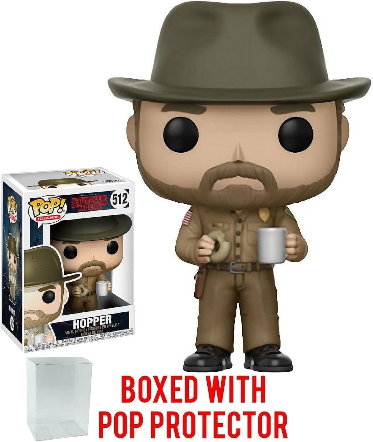 Funko Stranger Things – Chief Hopper con Donut Pop! Figura de vinilo (incluye funda protectora compatible con caja pop)