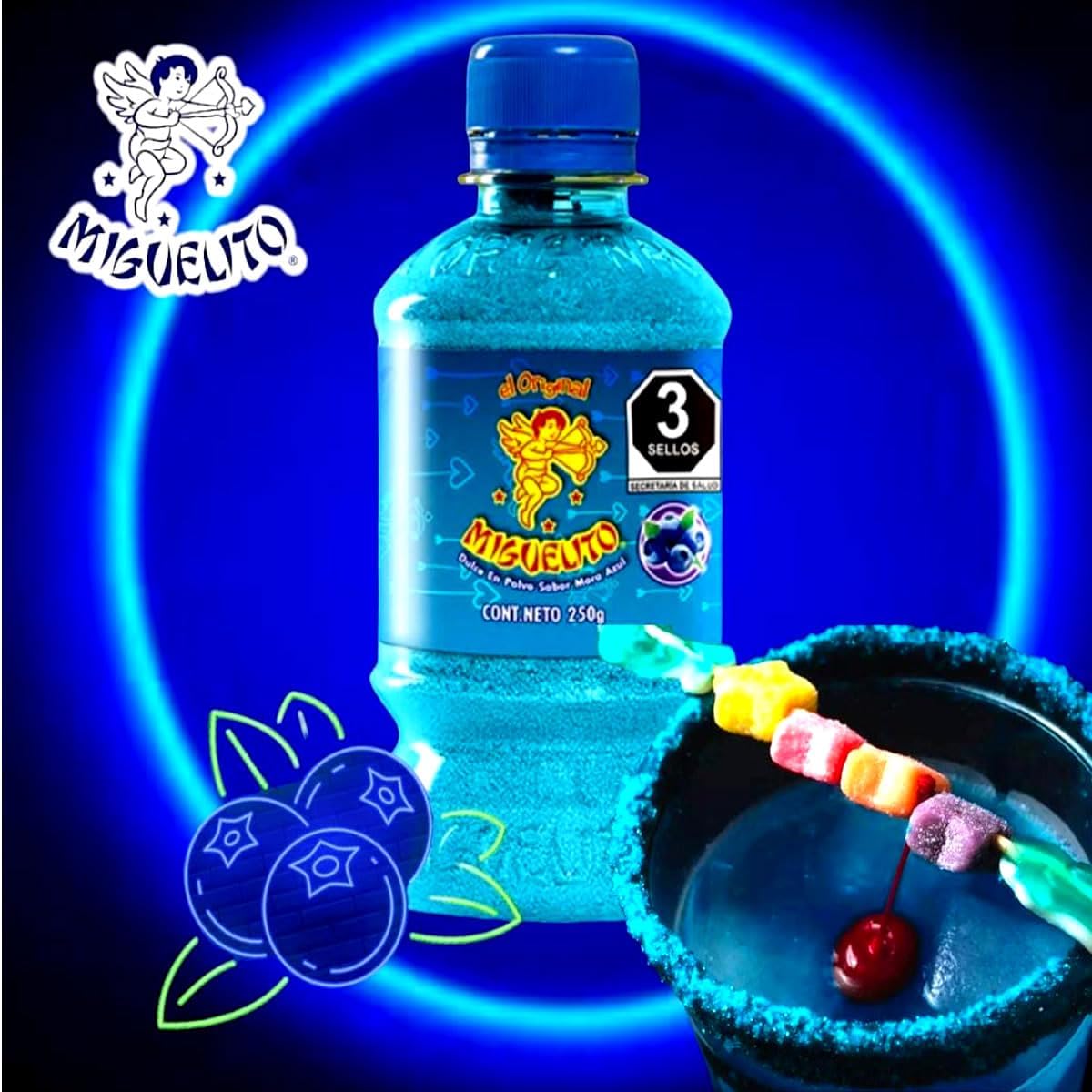 Miguelito en polvo, sabor Mora Azul, 250 grs