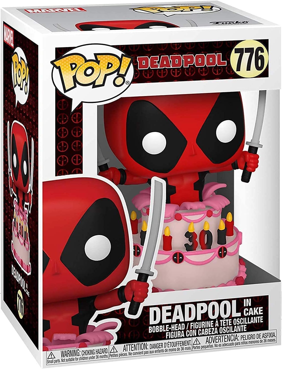 POP Marvel: Deadpool 30th - Figura de vinilo de Deadpool in Cake Funko (incluida con funda protectora de caja compatible), multicolor, 3.75 pulgadas