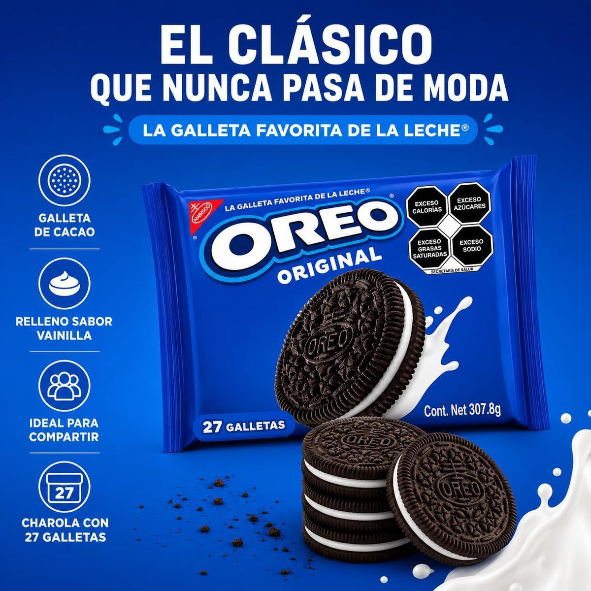 OREO Galletas Original charola con 27 Galletas, 307.8 g
