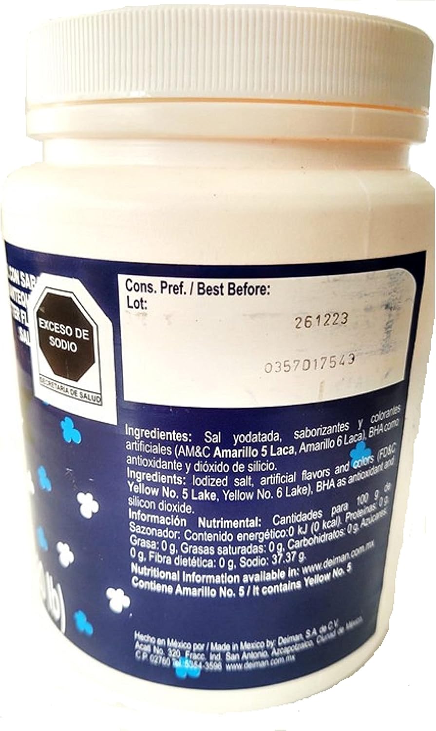 Sal con sabor a mantequilla, especial para maquinas de palomitas, bote de 1 Kg. (1000 gramos)