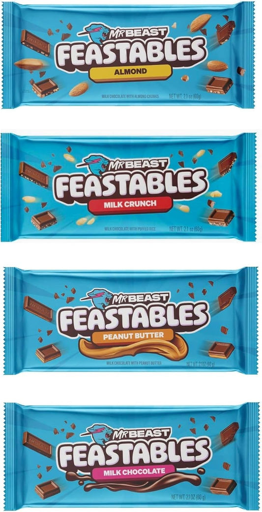 Feastables Mr Beast Chocolate Bar Chocolate en Barra - Sabores Surtidos 60gr c/u 4pzas (NUEVA IMAGEN)
