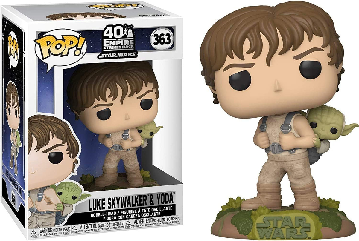 Figura de vinilo de Luke Skywalker Training con Yoda #363 Funko Pop Movies The Empire Strikes Back 40th Anniversary (incluye funda protectora compatible)