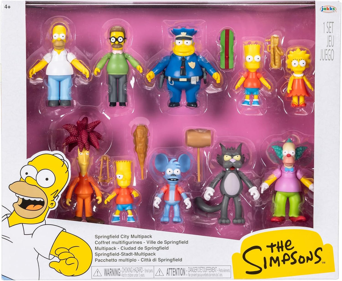 Jakks Pacific - The Simpsons, Set de Figuras Coleccionables Springfield City Multipack, 10 Personajes Articulados, 6 cm, para Niños 3+ Años