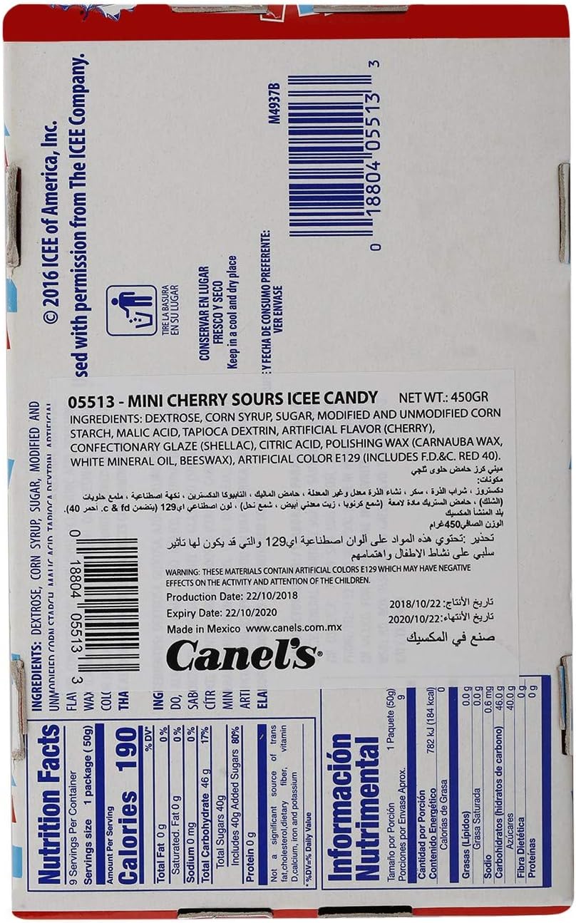 Canel´s ICEE Mini Cherry Sour Cajita Gomitas aciditas 9pzas 50 gr