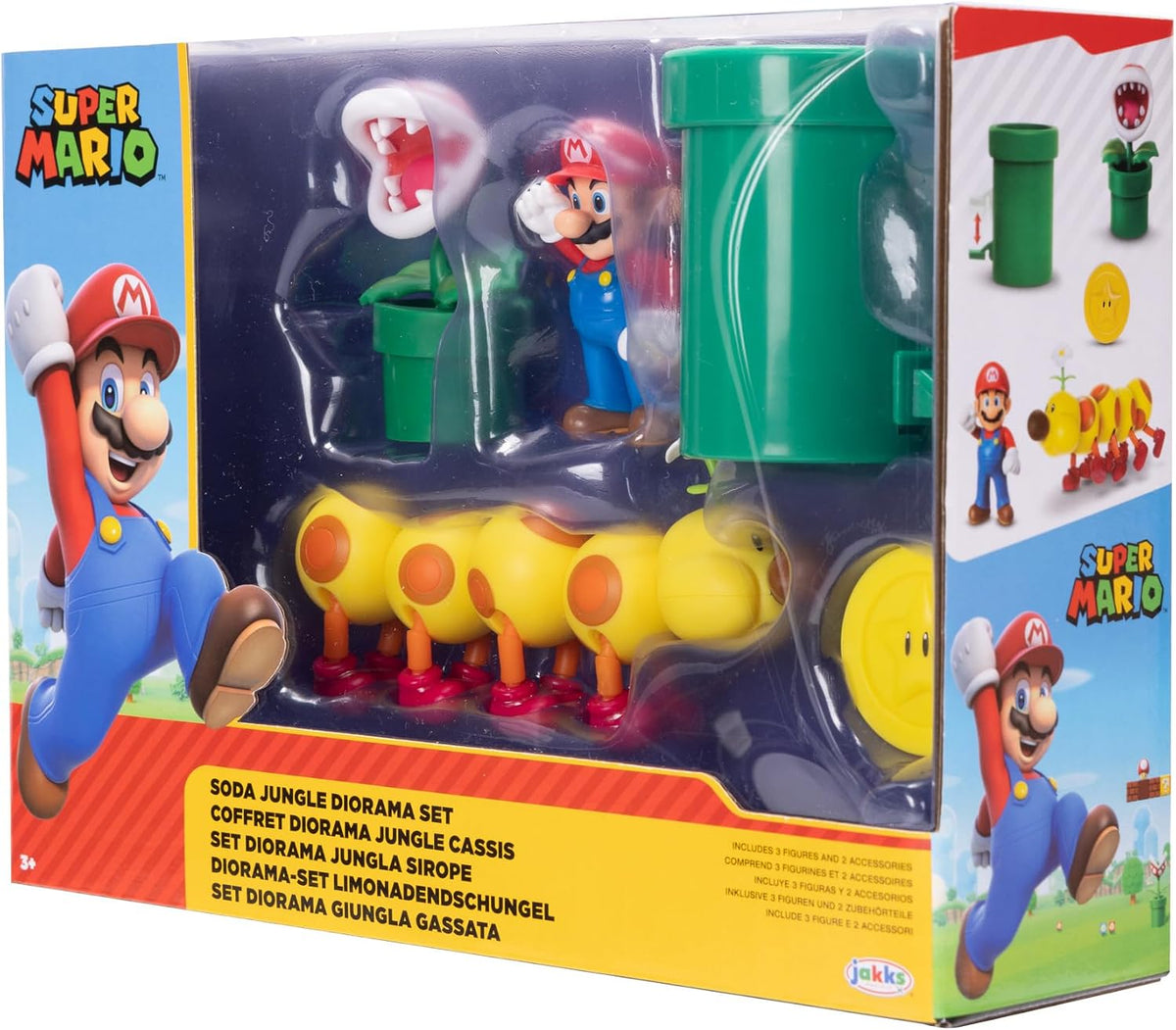 Nintendo Super Mario Soda Jungle Diorama Incluye 3 Cifras y 2 Accesorios: 2.5 Pulgadas Mario, Wiggler, Planta Piraña, Tubo de urdimbre, Moneda. A Partir de 3 años (Licencia Oficial)
