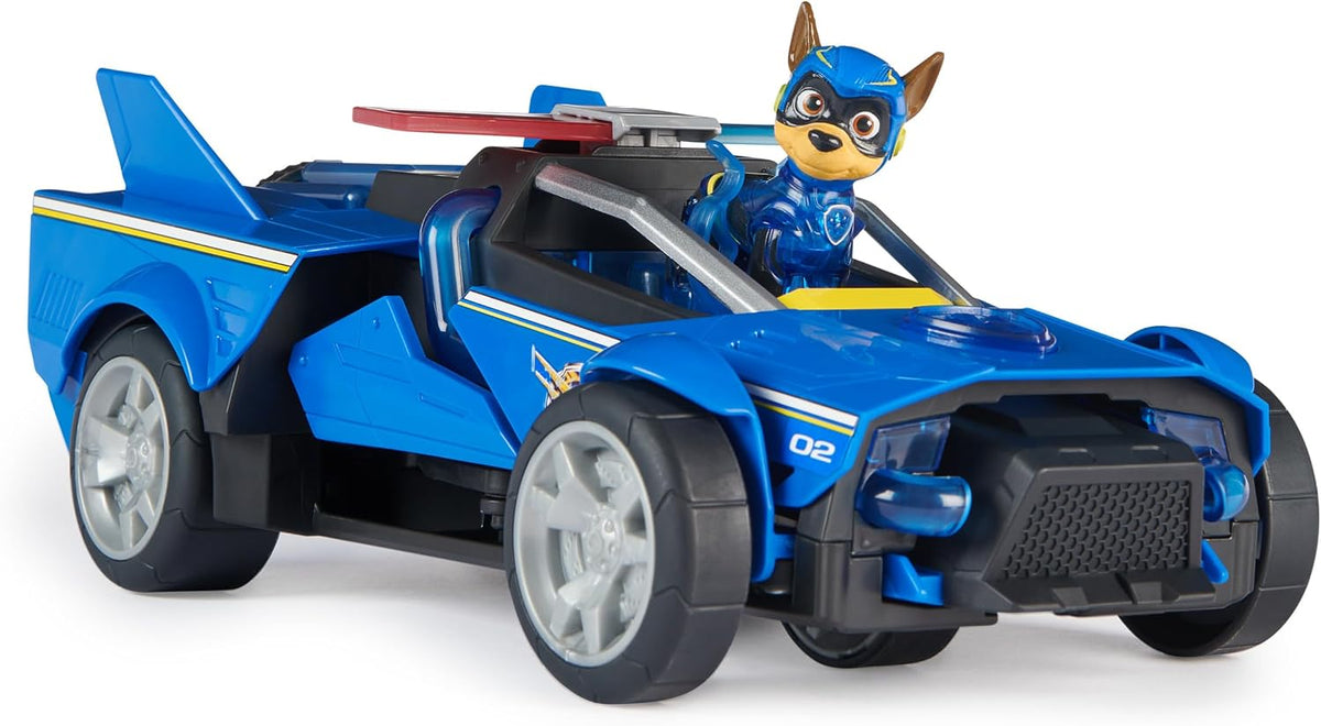 Paw Patrol: La Superpelícula, Vehículo de Lujo con Figura de acción de Chase de los Mighty Pups, Luces y Sonidos
