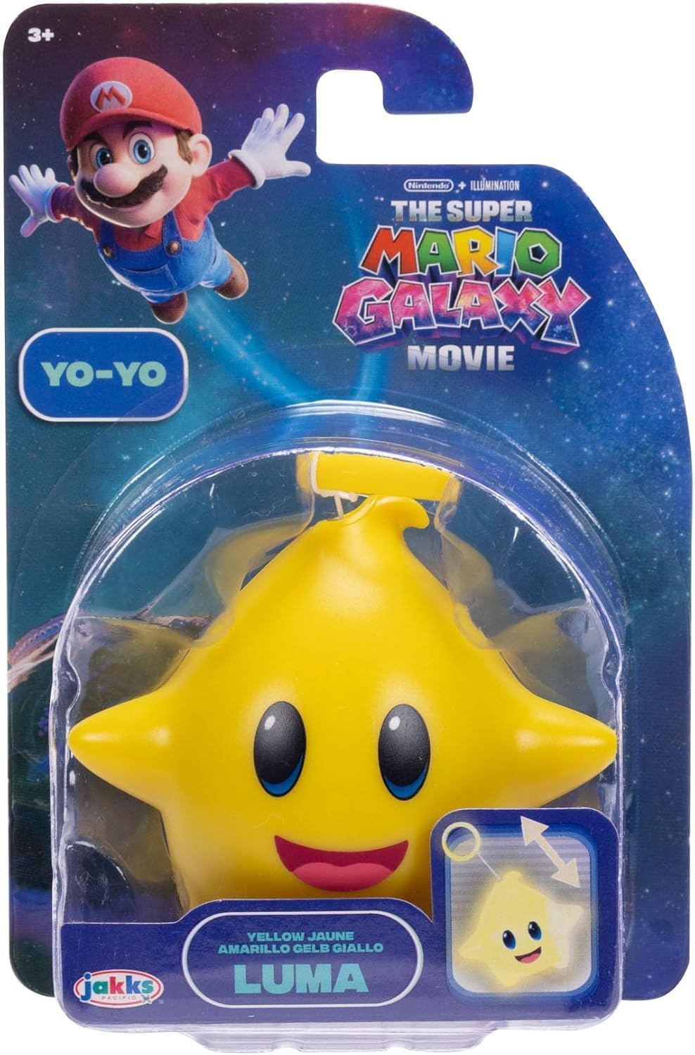 Jakks Pacific Super Mario Galaxy Movie Set 3 Luma Star Yo-Yo Azul, Verde y Amarillo, Brillan en la Oscuridad, Retráctiles, +3 Años