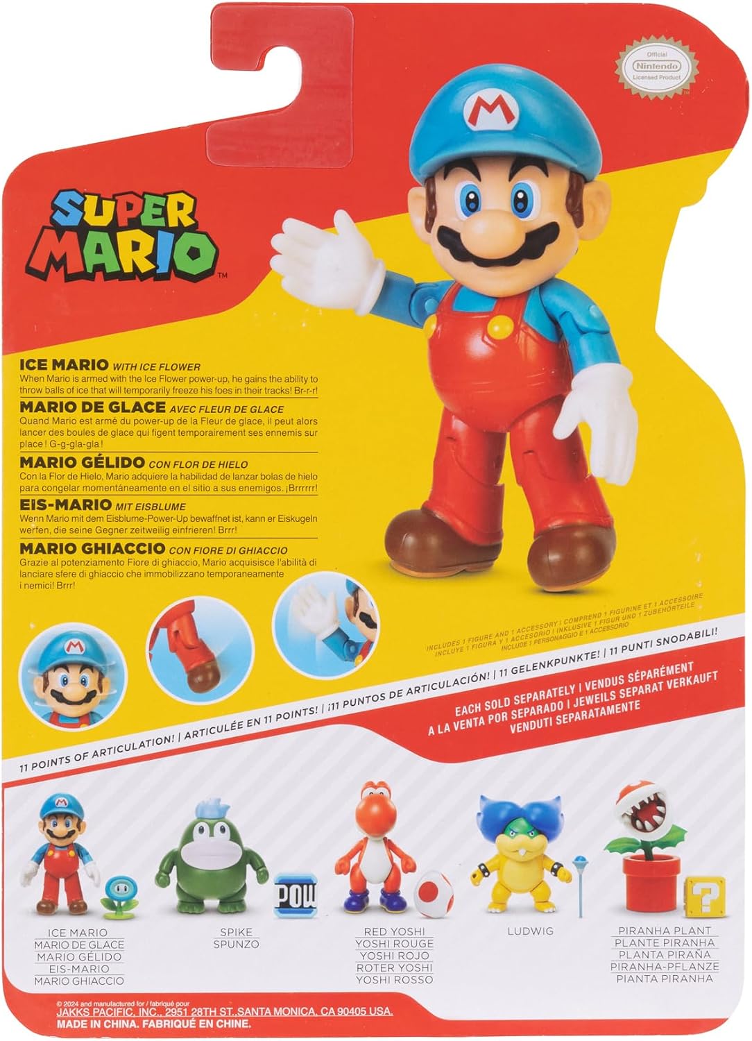 Nintendo Super Mario Figura Poseable de Mario de Hielo de 4 Pulgadas con Accesorio de Flores de Hielo. A Partir de 3 años (Licencia Oficial)