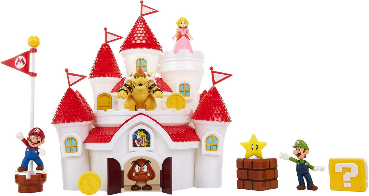 Nintendo Super Mario Deluxe Mushroom Kingdom Castle Playset with 5 2.5" Articulated Action Figures & 4 Accessories (Includes Mario, Luigi, Princess Peach, Bowser)
