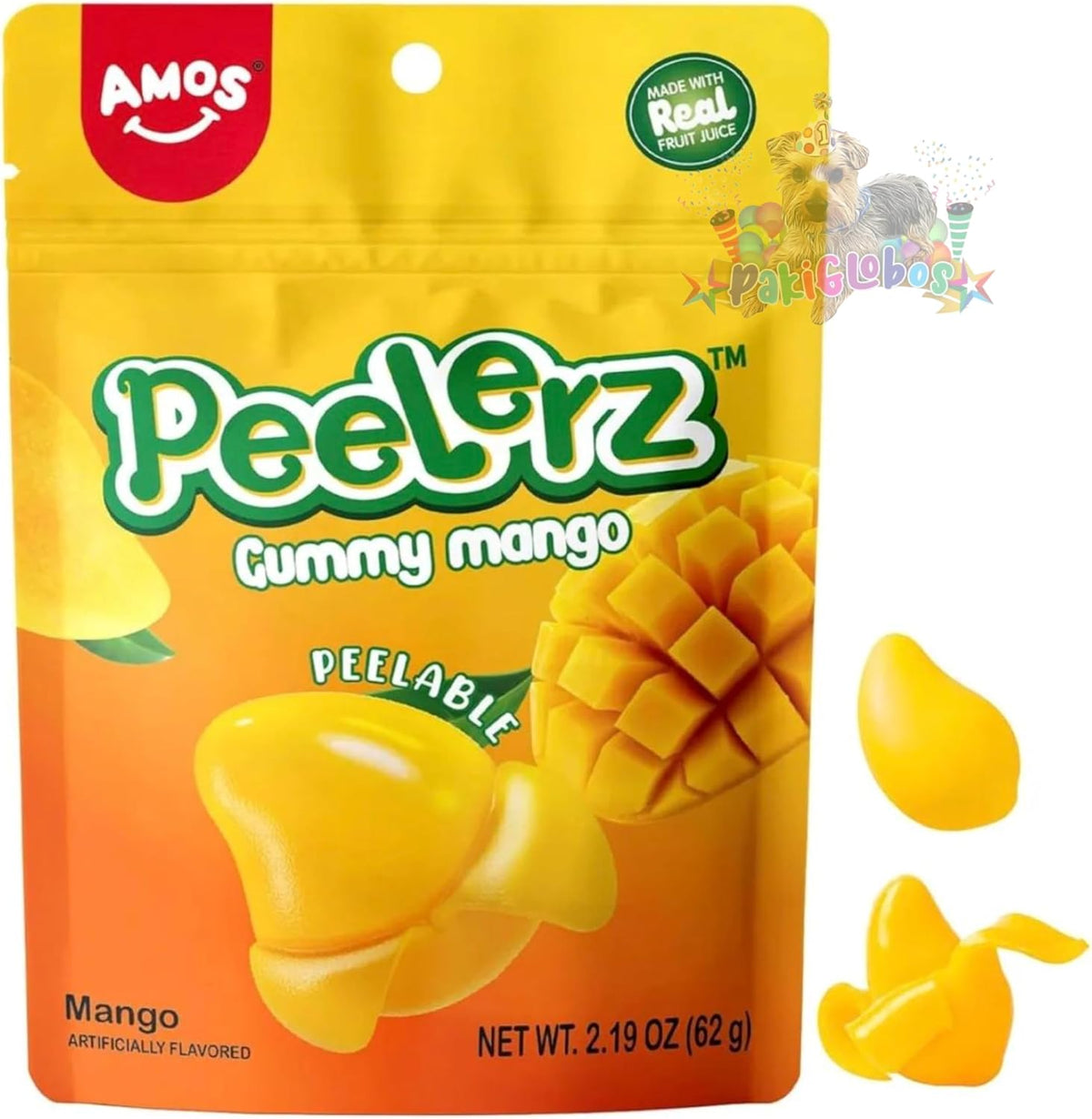 Amos Gomitas de Mango Peelerz Pelables, Dulces, 62G, Amos, SUGAR_CANDY, Surtido, Paleta, 1 Unidades, Dulces Navideños, Tutsi