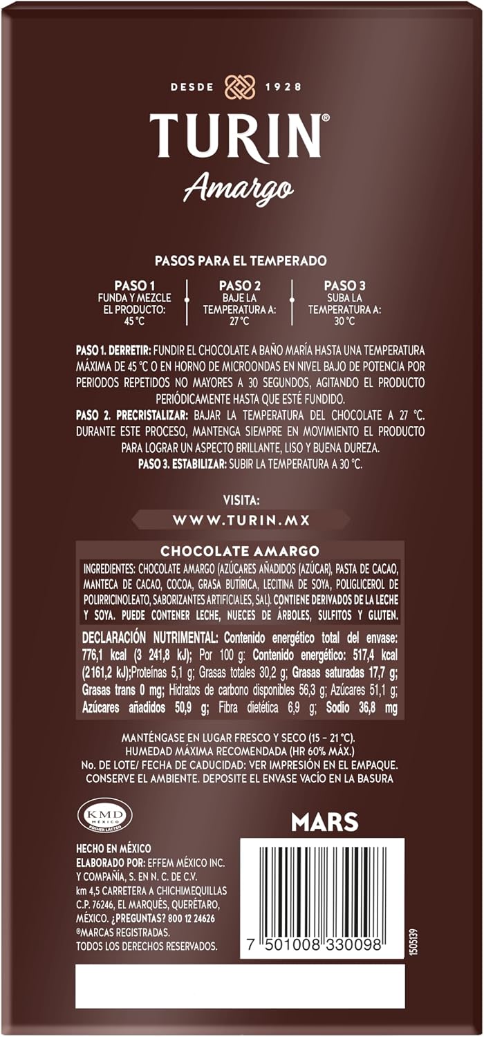 RINIUL Turin Chocolate amargo reposteria 150g