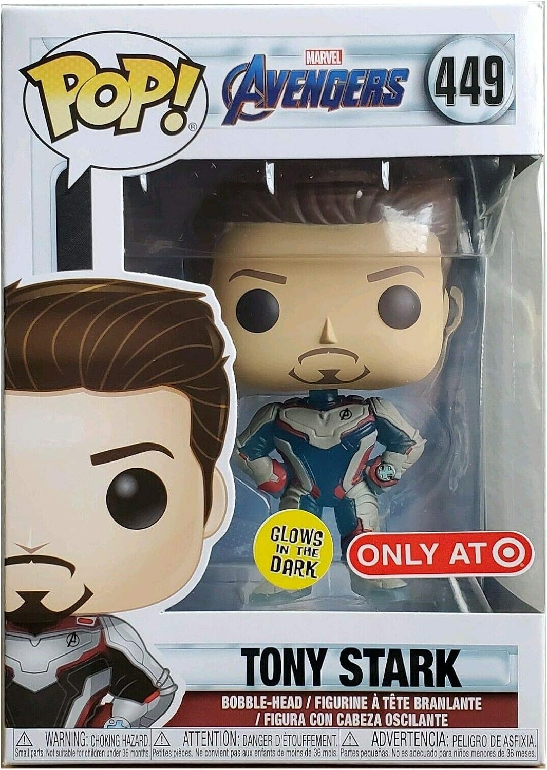 Funko Pop Avengers Endgame Tony Stark Iron Man sin máscaras, brilla en la oscuridad