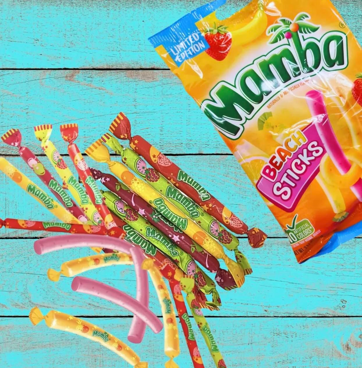 Mamba Beach Sticks Edición Especial Dulces Masticables de Frutas, 180g