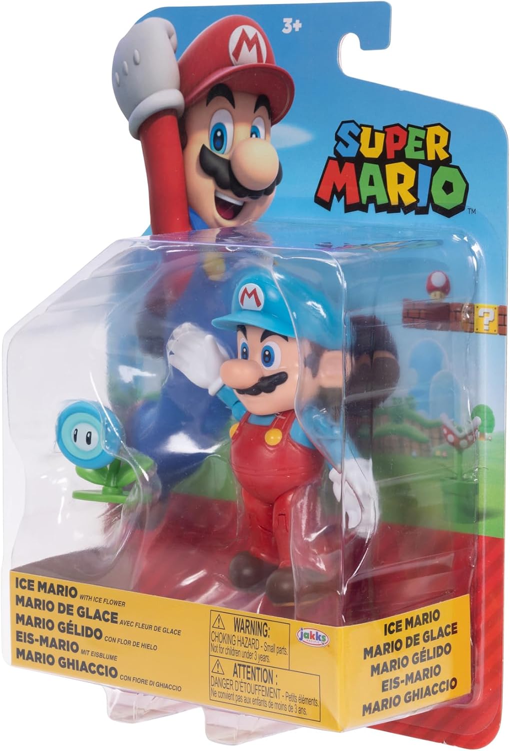 Nintendo Super Mario Figura Poseable de Mario de Hielo de 4 Pulgadas con Accesorio de Flores de Hielo. A Partir de 3 años (Licencia Oficial)