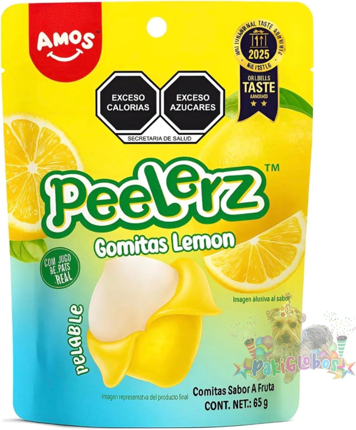 Amos Gomitas de Limon Peelerz Pelables, Dulces, 65G, Amos, SUGAR_CANDY, Surtido, Paleta, 1 Unidades, Dulces Navideños, Tutsi