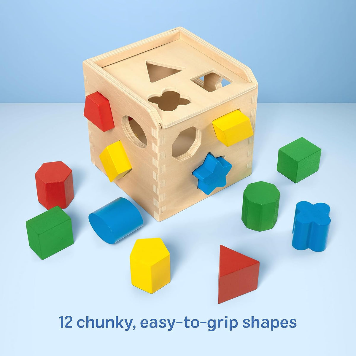 Melissa & Doug Cubo Clasificador de Formas, Juguete de Madera, Juguete Clásico de Desarrollo, Piezas Fáciles de Agarrar (12 Piezas)