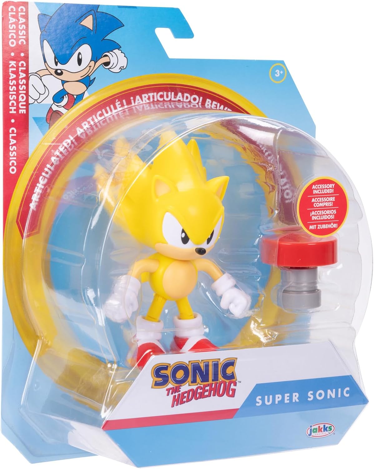 Sonic The Hedgehog JAKKS Pacific - Sega Figura Classic Super Sonic de 4″ con Accesorio Red Spring – Figura Articulada Oficial para Fans y Niños 3+ Años