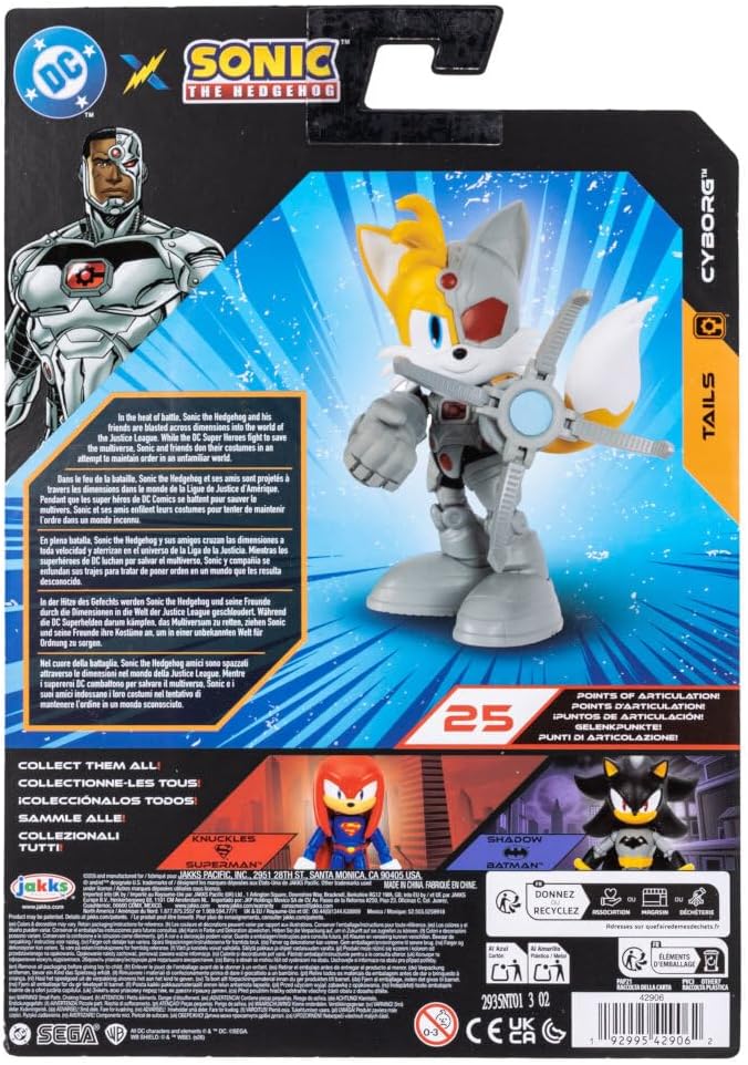 JAKKS Pacific Figura de Acción DC x Sonic The Hedgehog, Mide 5 Pulgadas, Tails como Cyborg