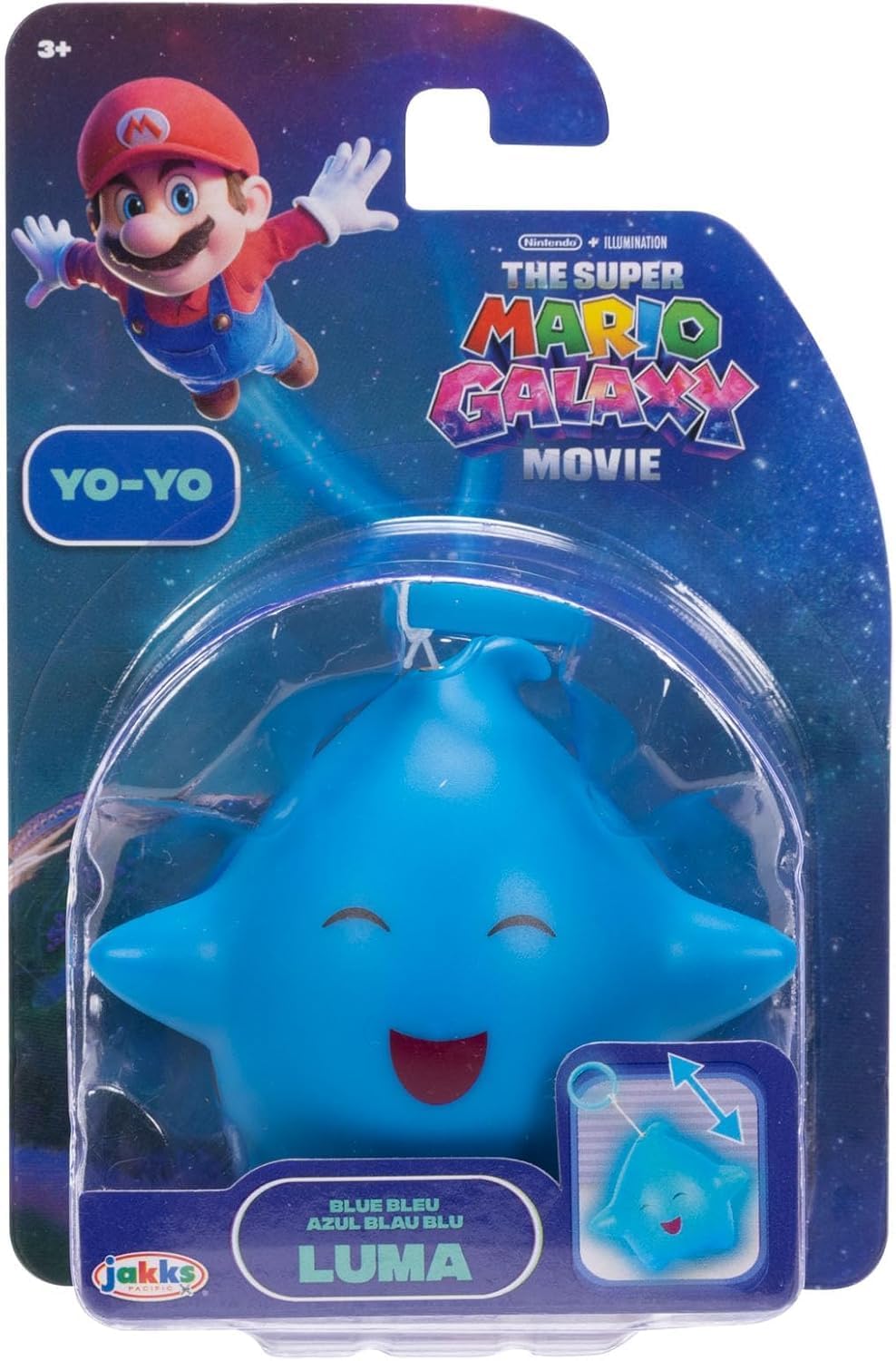 Jakks Pacific Super Mario Galaxy Movie Set 3 Luma Star Yo-Yo Azul, Verde y Amarillo, Brillan en la Oscuridad, Retráctiles, +3 Años