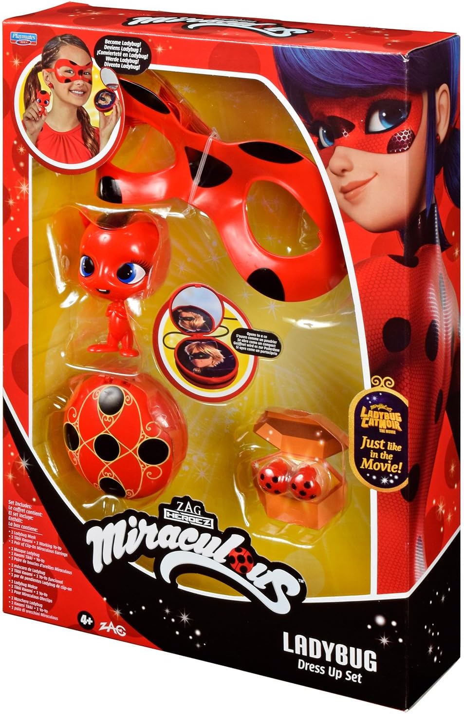 Bandai - Miraculous Ladybug - Kit de transformación - Disfraz de Ladybug - Caja Jojo Máscara Tikki Pendientes Kwami - Disfraz y Accesorios Miraculous - Juguetes para niños a Partir de 4 años - P50604