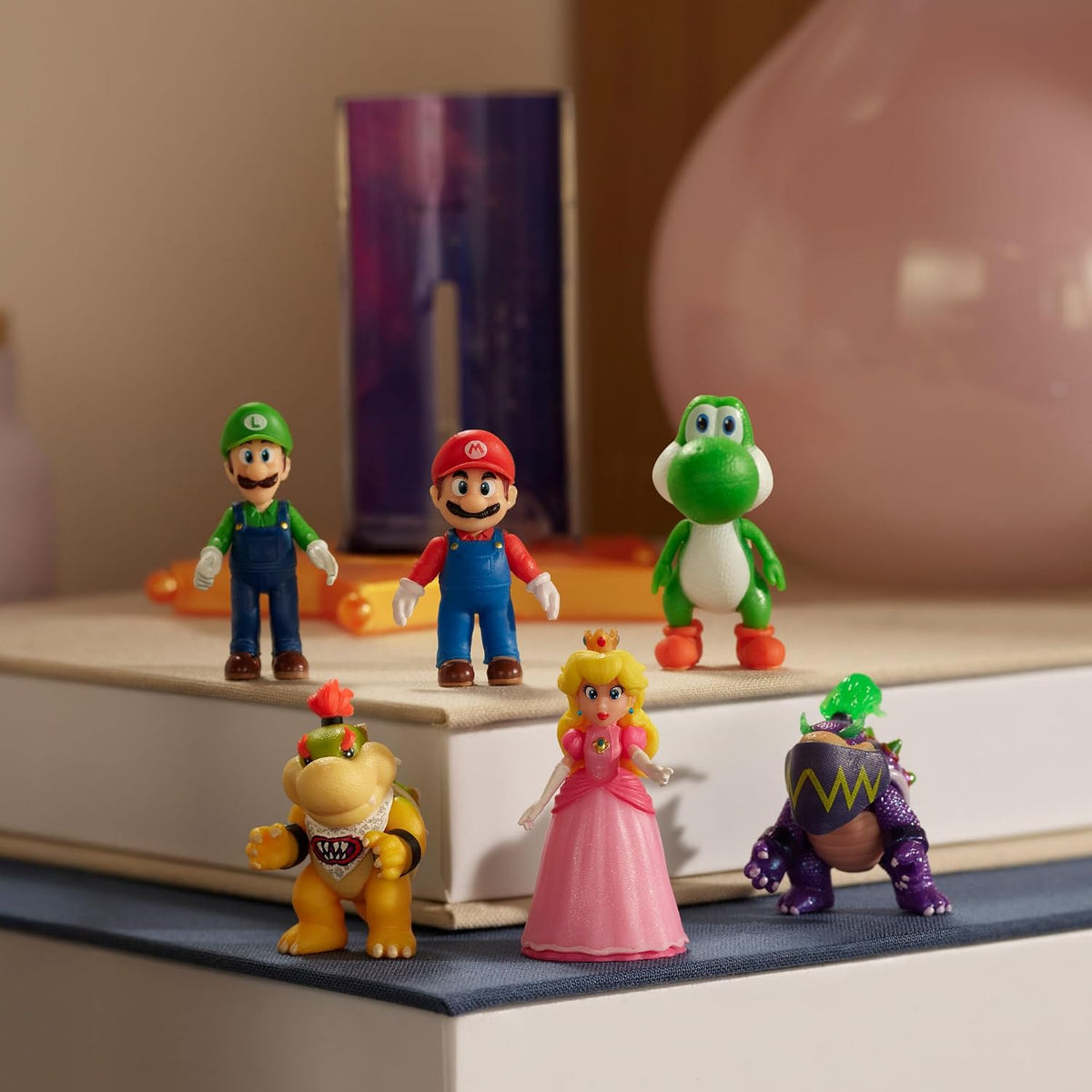 Jakks Pacific Set de Minifiguras The Super Mario Galaxy, 6 Figuras con Lanzador de Estrellas