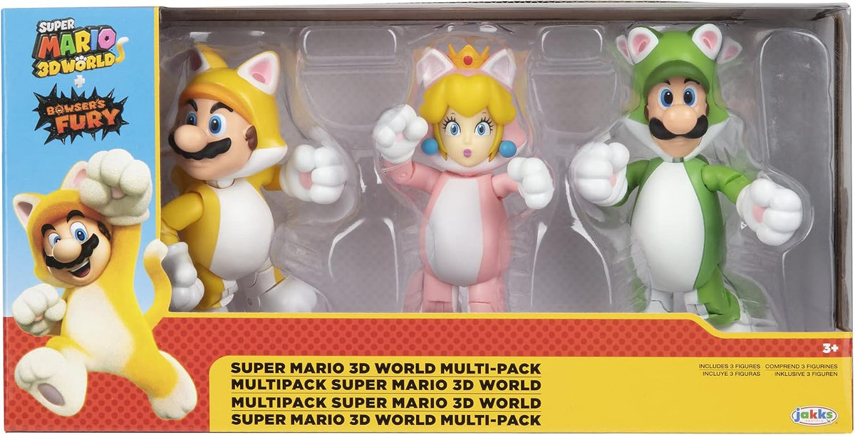 Jakks Pacific Set de Figuras Super Mario 3D World, Cat Mario, Cat Luigi y Cat Peach 4"