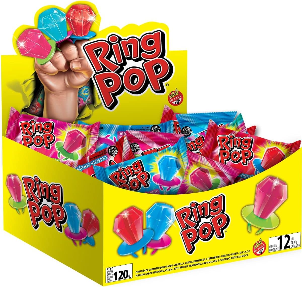 Rin Pop, Anillos de Caramelo, Variedad de Sabor 12 pz, 14 gr c/u