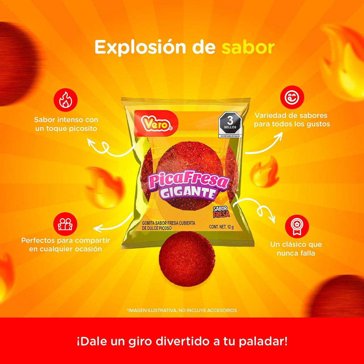 Picafresa Gigante, Gomita Sabor Fresa Cubierta de Dulce Picoso