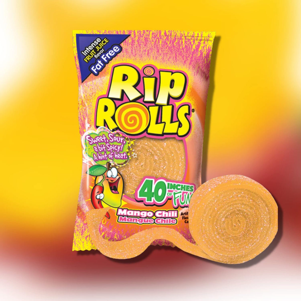 Needzo Rip Rolls Caramelo De Regaliz Con Sabor A Chile Y Mango, Caramelos Masticables Sin Grasa, Cinturones Gomosos Dulces Y Picantes, Refrigerios De Viaje Por Carretera, Paquete De 3