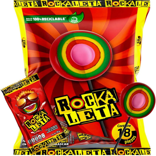 Rockaleta Paleta 18 paletas de 24 gramos cada una.