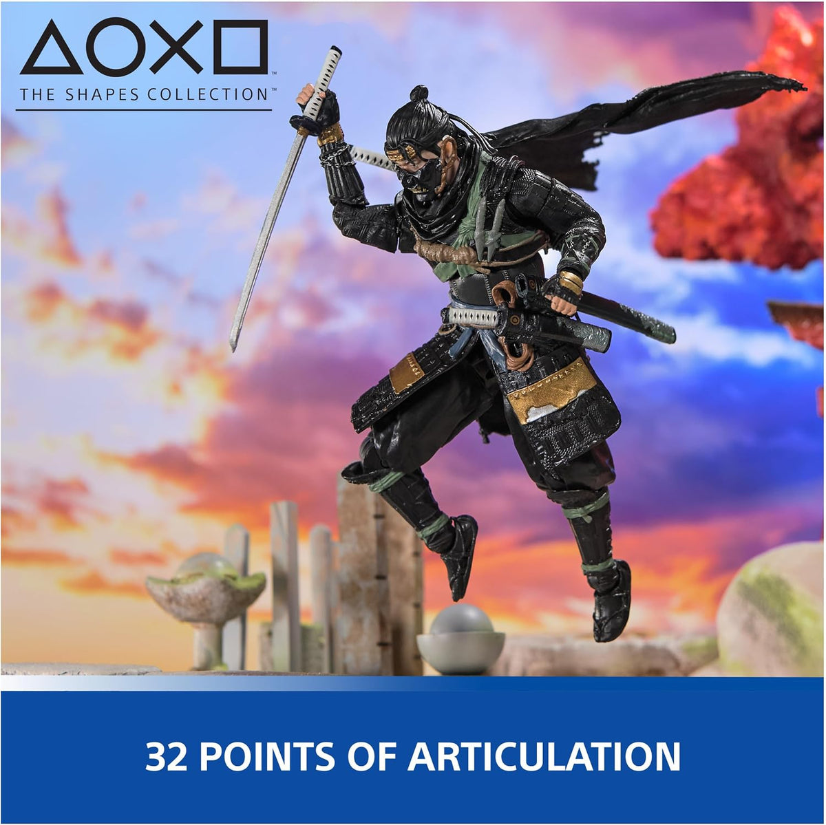 PlayStation, Ghost of Tsushima, Figura de Acción del Samurái Jin Sakai de 15 Cm, 2 Accesorios, the Shapes Collection, para Fans y Coleccionistas de la PS5 a Partir de 17 Años