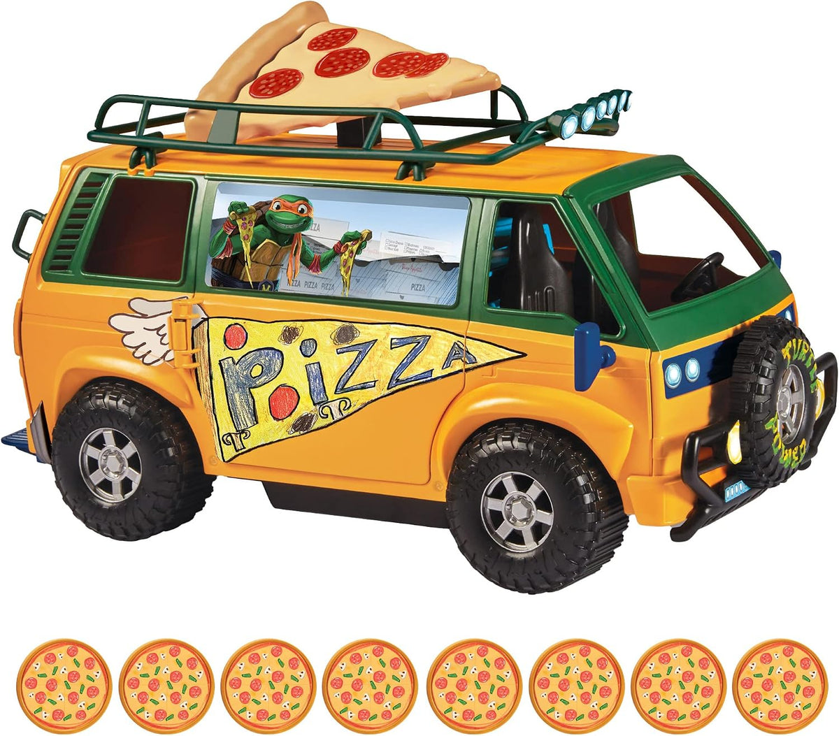 Tortugas Ninja TMNT - Van de Pizza con Lanzador - Vehículo de Acción Mutant Mayhem - Incluye Discos de Pizza - Ideal para Juego y Regalo