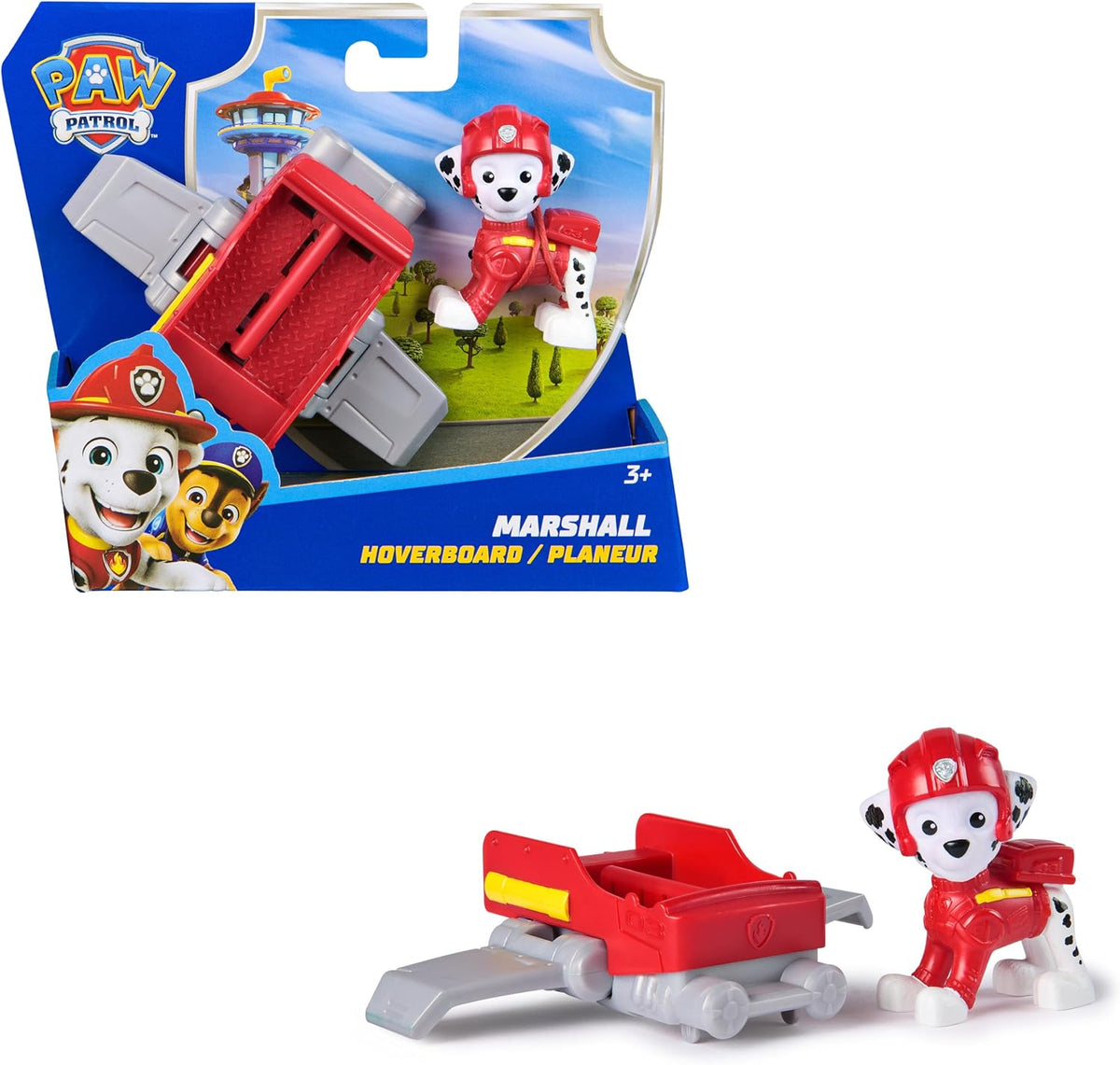 Paw Patrol: Action Pups, Figura de acción de Marshall y avión aerodeslizador con alas Plegables, Juguetes para niños y niñas a Partir de 3 años
